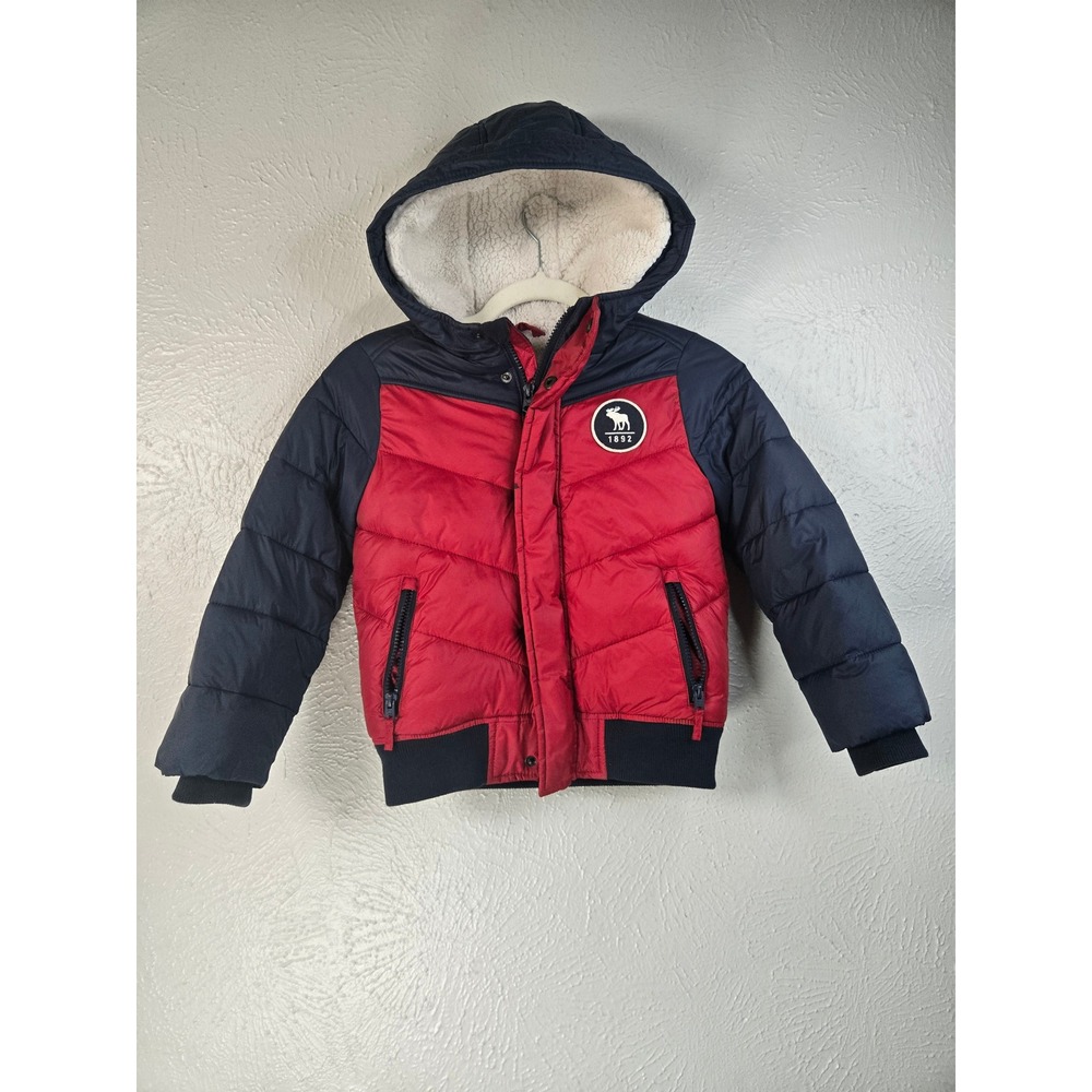 Abercrombie Kids Puffer Jacket Boys 5/6 Faux Shearling Lined Hooded Winter Coat